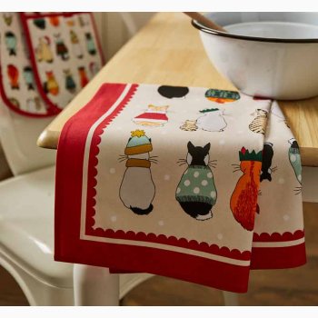 Viskestykke  Christmas Cats in Waiting (julekatte som venter)  Ulster Weavers