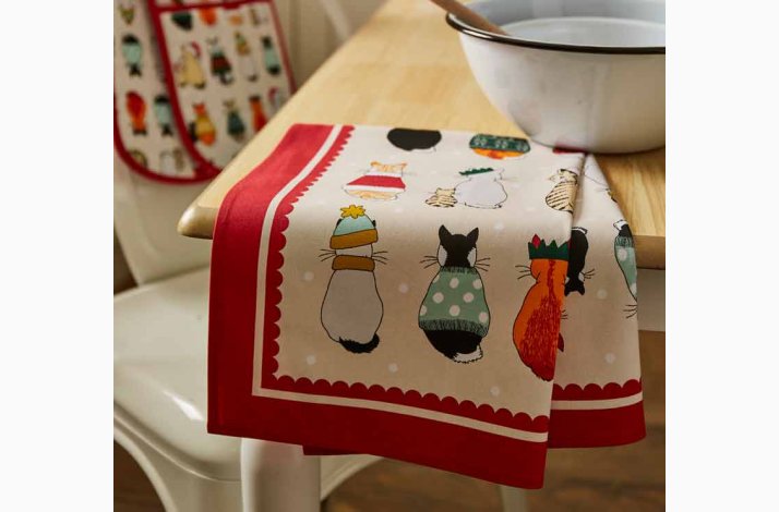 Viskestykke  Christmas Cats in Waiting (julekatte som venter)  Ulster Weavers