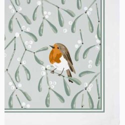 Mistletoe &amp; Robin (Miselten &amp; Rdklk) Viskestykke i hvidt  Ulster Weavers