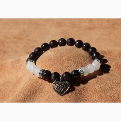 Armbnd granat/rosenkvarts med hjerte - Krystal armbnd