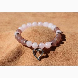 Armbnd rosakvarts/jordbrkvarts med hjerte - Krystal armbnd