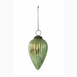 Dekorationskugle antik grn drbe (glas) 7,5x11.5 cm med ophng