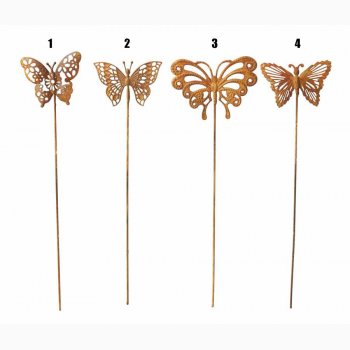 Metalsommerfugl p stick rustrd H: 25 cm * B:8 cm, vlg