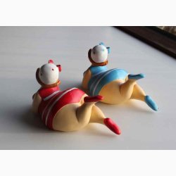 Badedame rd/hvid med sljfe liggende - figur