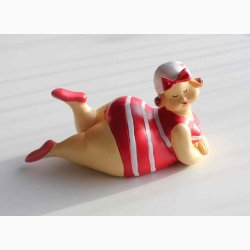 Badedame rd/hvid med sljfe liggende - figur