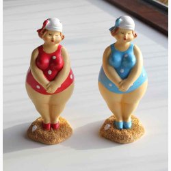 Badedame Bl/hvid med sljfe stende - figur