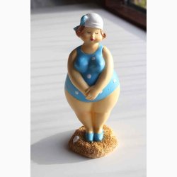 Badedame Bl/hvid med sljfe stende - figur