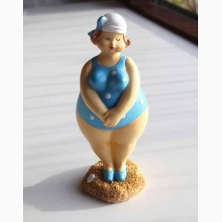 Badedame Bl/hvid med sljfe stende - figur