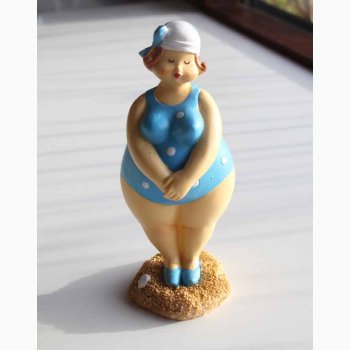 Badedame Bl/hvid med sljfe stende - figur