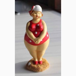 Badedame rd/hvid med sljfe stende - figur