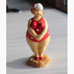 Badedame rd/hvid med sljfe stende - figur