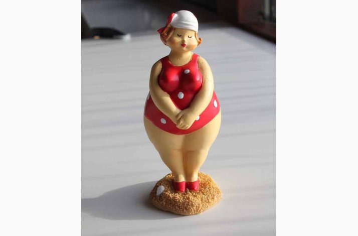 Badedame rd/hvid med sljfe stende - figur