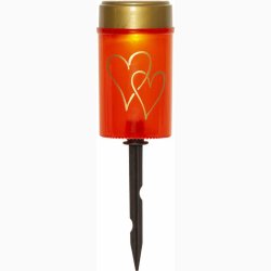 Solcelledrevet Gravlys - Rdt med hjertemotiv og med Varm Hvidt Lys