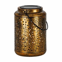 Solcellelampe lanterne i metal - Antik/guldfarvet