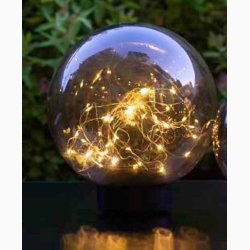 Solcelle bed-/bordlampe H: 28,5 cm med tonet plastkugle og med drbelysdioder