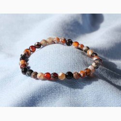 Armbnd Ild Agat farve orange - sort kugle facetformede (6 mm) - Krystal armbnd