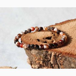 Armbnd Ild Agat farve orange - sort kugle facetformede (6 mm) - Krystal armbnd