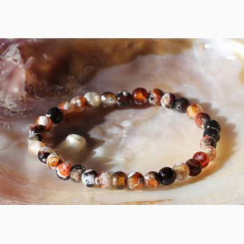 Armbnd Ild Agat farve orange - sort kugle facetformede (6 mm) - Krystal armbnd