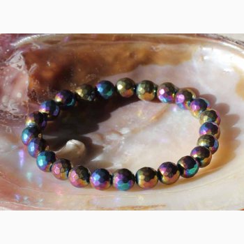 Armbnd Agat Regnbue - aura Facetformede sekskantede (7-8 mm) - Krystal armbnd