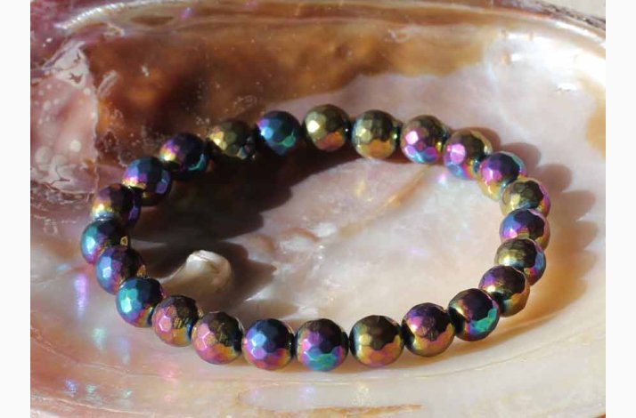Armbnd Agat Regnbue - aura Facetformede sekskantede (7-8 mm) - Krystal armbnd
