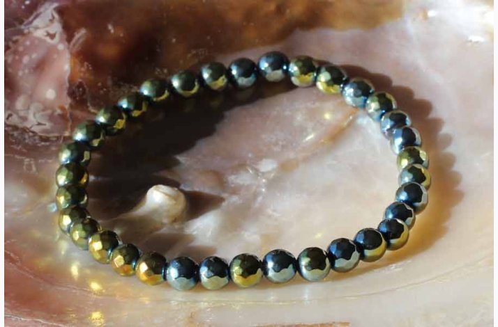 Armbnd Agat Farve gylden, aura - bl  sekskantede (6 mm) - Krystal armbnd