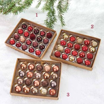 Glaskugler i rde, brune og guld nuancer mini : 2 cm, (20 stk. i sken), vlg en ske