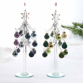 Glas Juletr klar glas med farvede glas julekugler H: 27 cm, vlg