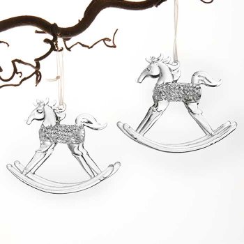 Glasgyngeheste med ophng, H: 8 cm, 2 stk.