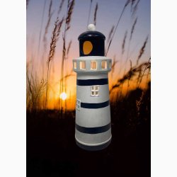 Solcelle Hvidt fyrtrn i keramik. H: 32 cm