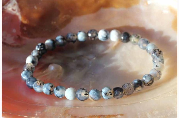 Armbnd Ild Agat Farve sort/hvid  sekskantede (6 mm) - Krystal armbnd