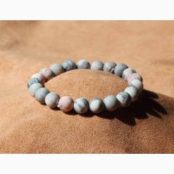 Armbnd/Mala med lyserd zebra jaspis kugleformede i elastik - Krystal armbnd