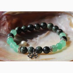 Armbnd kambaba jaspis/grn aventurin med firklver - Krystal armbnd