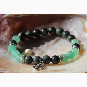 Armbnd kambaba jaspis/grn aventurin med firklver - Krystal armbnd