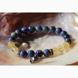 Armbnd lapis lazuli/rutileret kvarts med Ganesha - Krystal armbnd