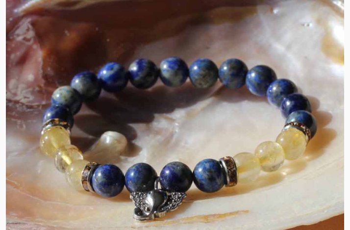 Armbnd lapis lazuli/rutileret kvarts med Ganesha - Krystal armbnd