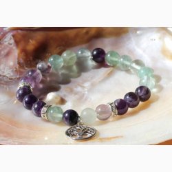 Armbnd med fluorit/ametyst med livets tr - Krystal armbnd