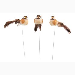 Dekorationsfugl med stick lattefarvede fjer L: 9 cm- kigger til hjre