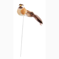 Dekorationsfugl med stick lattefarvede fjer L: 9 cm- kigger til hjre