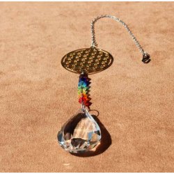 Livets blomst krystal drbe hvid &amp; chakra streng L: 29 cm