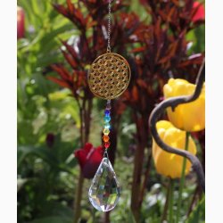 Livets blomst krystal drbe hvid &amp; chakra streng L: 29 cm