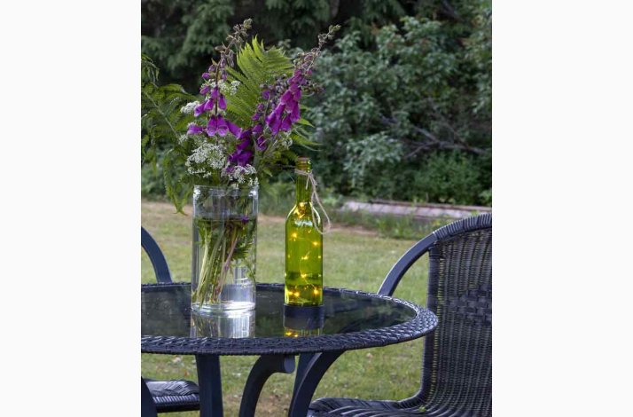 Solcellelampe glasflaske grn med 10 led drbe lysdioder