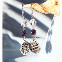 reringe med Ametyst og bjergkrystal og Livets Blomst charm - Krystal reringe