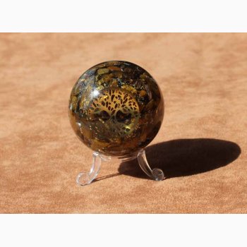 Orgonit Kugle Tigerje med livets Tr :5,5 cm og med fod