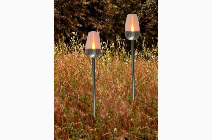 Solcelle bedlamper i stl (2 stk. i pk) H:38 cm med pulserende lys