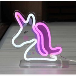 Unicorn Neon Skilt &#129412; - 19x20 cm - Enhjrning Skilt