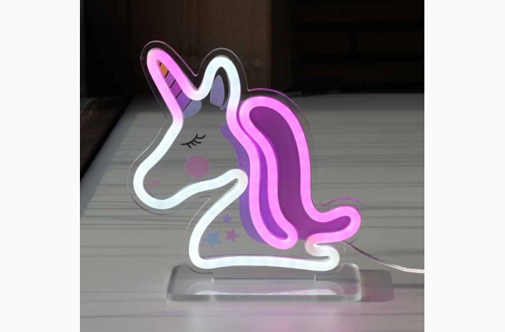 Unicorn Neon Skilt &#129412; - 19x20 cm - Enhjrning Skilt