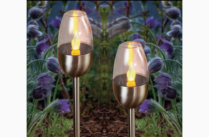 Solcelle bedlamper i st�l (2 stk. i pk) H:38 cm med pulserende lys