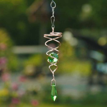 Vindspinner i kobberfarvet stl/glas med 1 facetslebet glaskugle (Grn) og grn prisme H: 16 cm