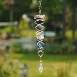 Vindspinner i kobberfarvet stl/glas med 2 facetslebet glaskugler (Bl og Klar) H: 24 cm