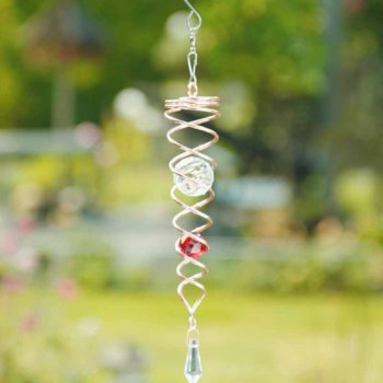 Vindspinner i kobberfarvet stl/glas med 2 facetslebet glaskugler (Rd og Klar) H: 24 cm